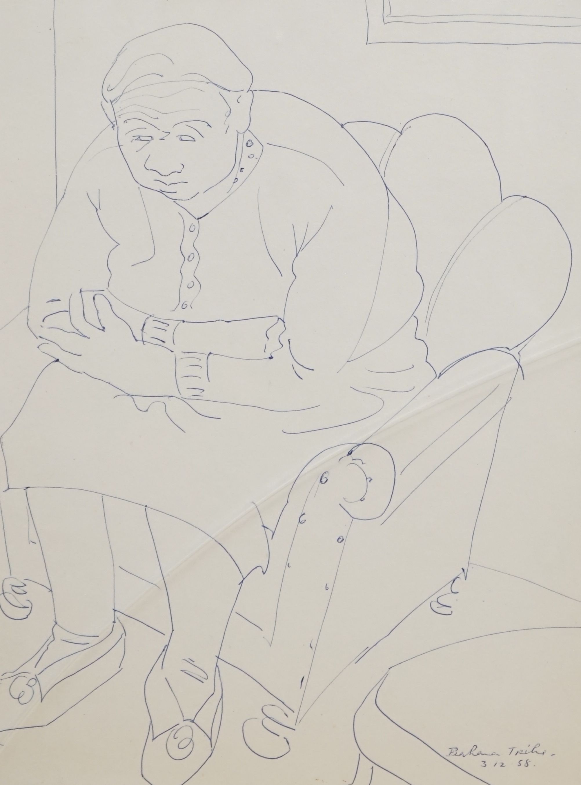 Barbara Tribe (1913-2000), pen and ink, 'Old Mrs Perry', signed and dated 1958, 37 x 28cm